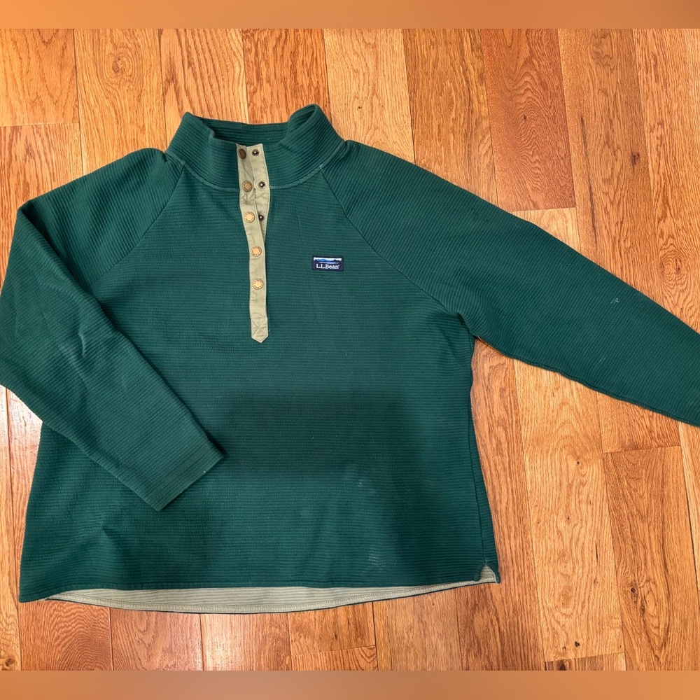 L.L.Bean Sage Green Striped Waffle-Knit Henley - plus size 2x. Like new